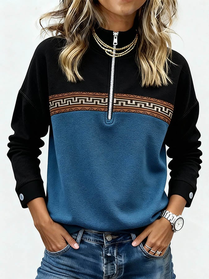Winter Damen Sweatshirt warm casual schwarz blau Tribal