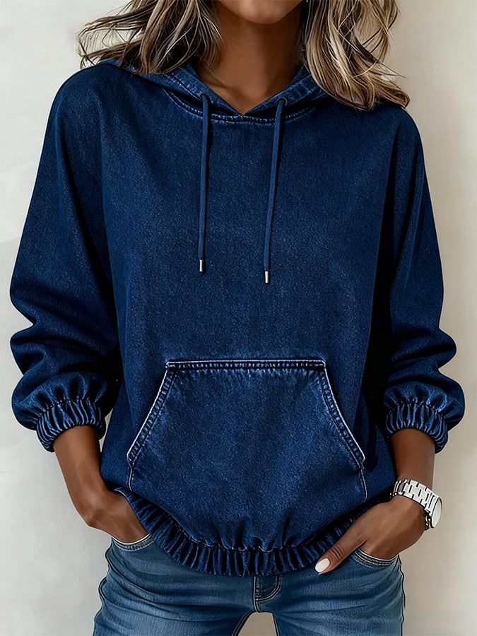 Kuscheliger Damen Denim Hoodie Winterpullover hellblau