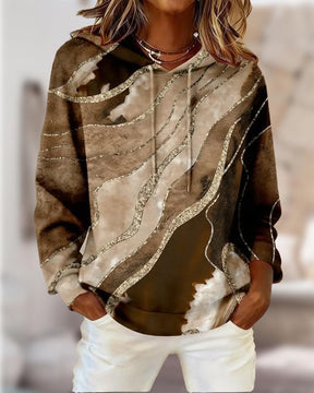 Kuschelwarmer Hoodie Braun mit abstraktem Print für Winter