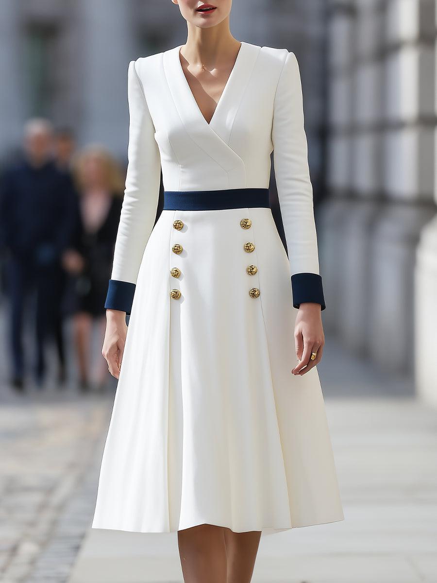 Chic Midi-Kleid mit Langen Ärmeln & Farbblockdesign - Herbstshafter Stil & Komfort