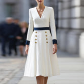 Chic Midi-Kleid mit Langen Ärmeln & Farbblockdesign - Herbstshafter Stil & Komfort
