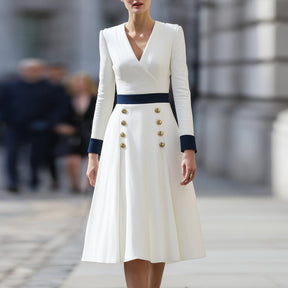 Chic Midi-Kleid mit Langen Ärmeln & Farbblockdesign - Herbstshafter Stil & Komfort