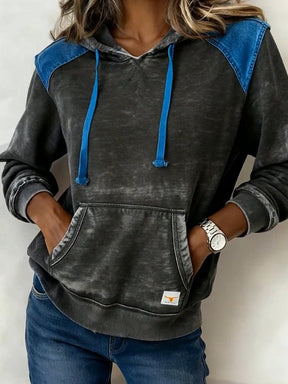 Winter Damen Hoodie Vintage Anthrazit mit Denim Details