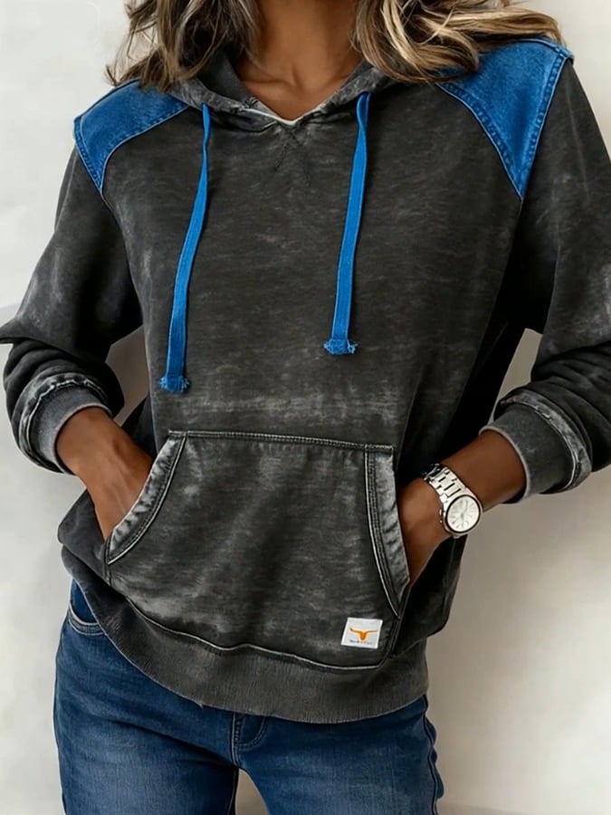 Winter Damen Hoodie Vintage Anthrazit mit Denim Details