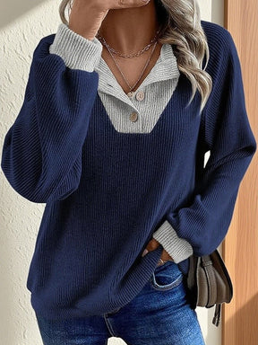 Kuscheliger Damen Colorblock Winterpullover V-Neck Casual