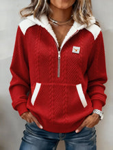 Kuscheliger Winter Hoodie rot weiß mit Fleece und Reißverschluss