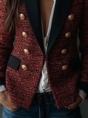 Winter-Chic: Roter Tweed-Blazer Langarm - Eleganz & Komfort für kalte Tage