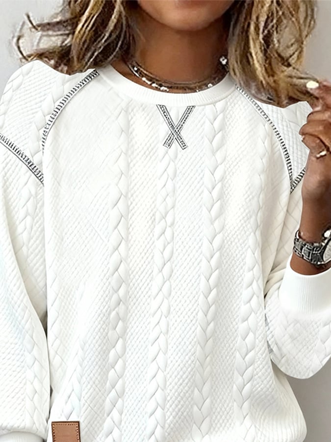 Winter Jacquard Sweatshirt weiß – kuschelig, leicht, stilvoll