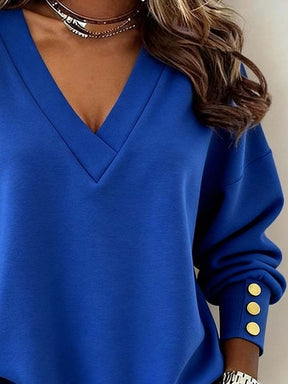 Winter Damen Sweatshirt Royalblau V-Ausschnitt warm elegant