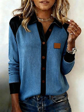 Winter Cardigan Blau-Schwarz Rippstrick warm & stylisch