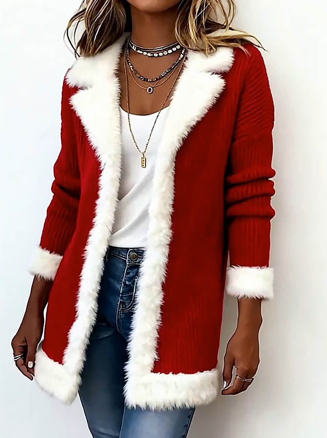 Damen Weihnachts Cardigan Rot Weiß Warm Winter Kuscheljacke