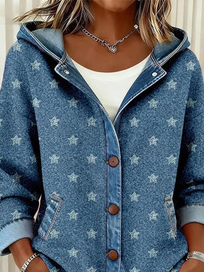 Winter-Ready Blue Denim Hoodie-Jacke - Dein stylisher Kälteschutz