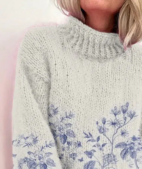 Herbstlicher Charme: Fresh Plant Print Mock Neck Sweater - Stilvoll & Gemütlich