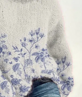 Herbstlicher Charme: Fresh Plant Print Mock Neck Sweater - Stilvoll & Gemütlich