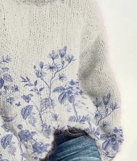 Herbstlicher Charme: Fresh Plant Print Mock Neck Sweater - Stilvoll & Gemütlich