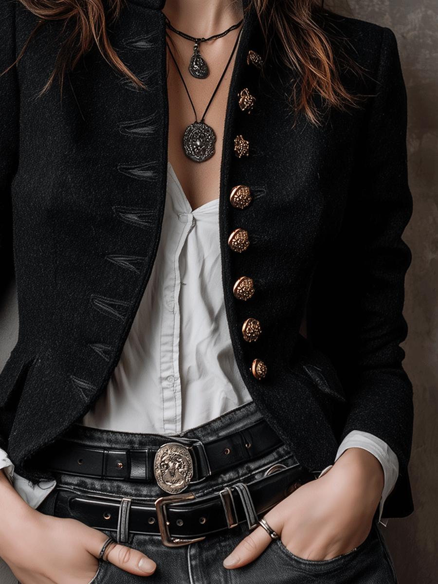 Elegante schwarze Winter-Jacke tailliert mit langen Ärmeln