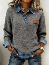Winter Damen Sweatshirt grau mit Denim-Kragen Color Blocking