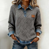 Winter Damen Strickpullover Grau mit Denim Kragen Cozy Chic