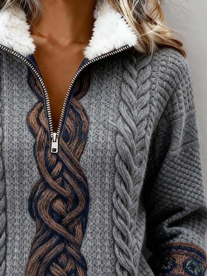 Damen Winter Pullover Sweatshirt warm kuschelig Color Block