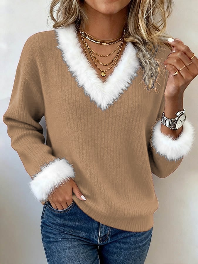 Winter Christmas Top Rot mit Fellbesatz – warm & festlich