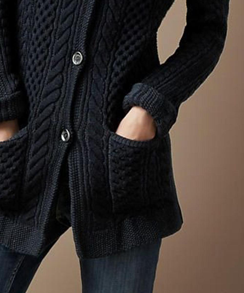 Stilvoller Black Plain Side Pocket Langarm-Cardigan - Ihr Herbst-Must-Have
