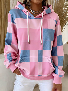 Winter Hoodie rosa-blau kariert warm kuschelig Damen