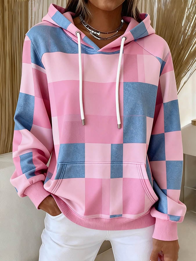 Winter Hoodie rosa-blau kariert warm kuschelig Damen