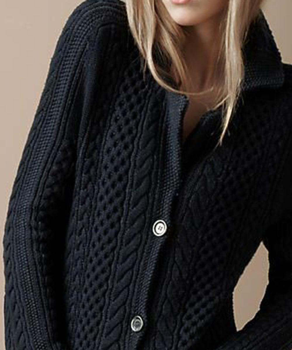 Stilvoller Black Plain Side Pocket Langarm-Cardigan - Ihr Herbst-Must-Have
