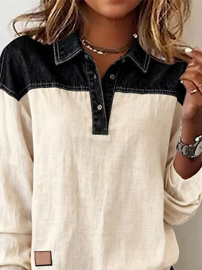 Herbstzauber Chic Color Block Langarm Top - Ihr stilvoller Begleiter durch den Herbst