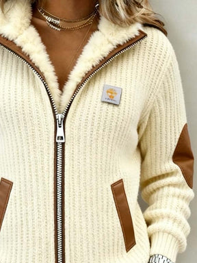 Stilvoll & Warm: Comfy Faux Shearling Collar Strick-Cardigan für den Winter