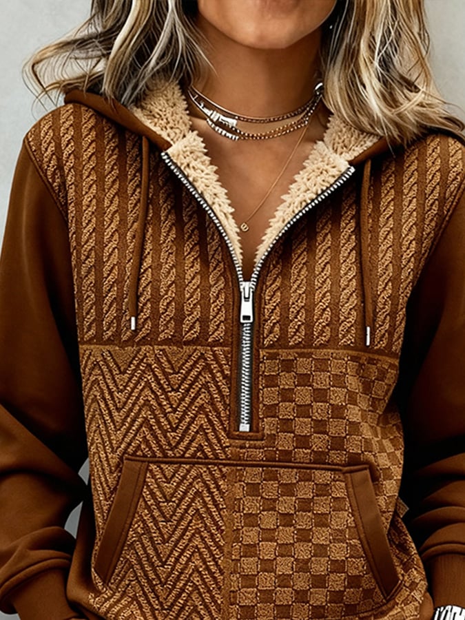 Kuscheliges Winter Sweatshirt braun mit Teddykragen Damen