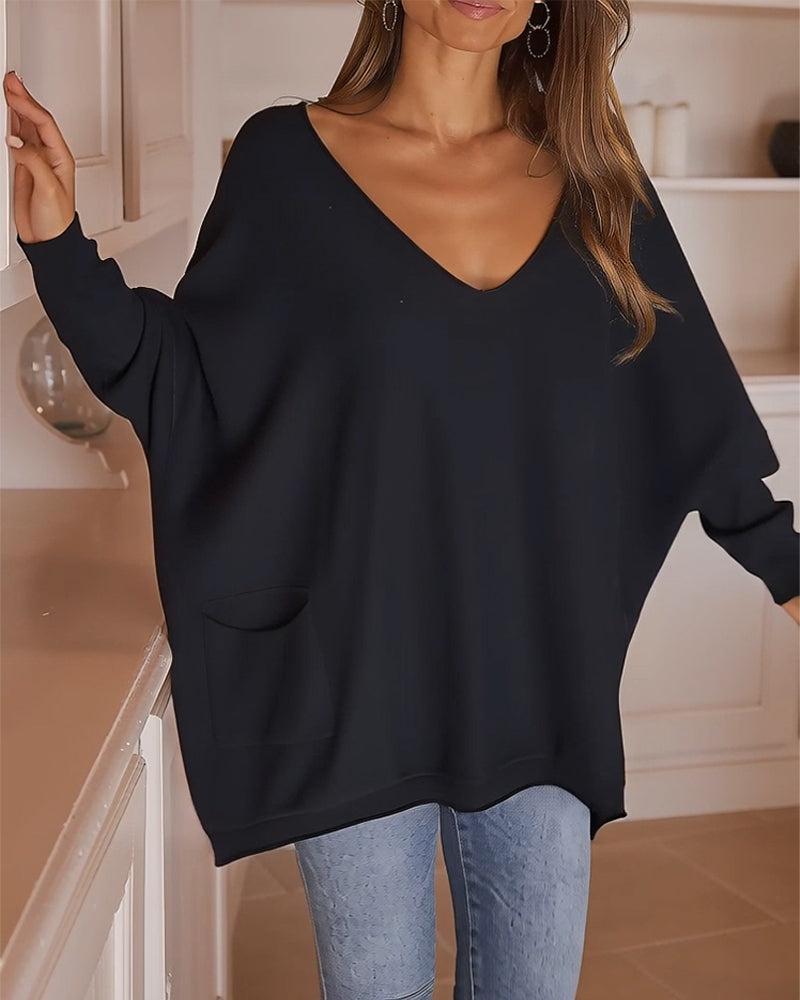 Elegantes Classic Black V-Neck Top - Perfekt für den Winterstil