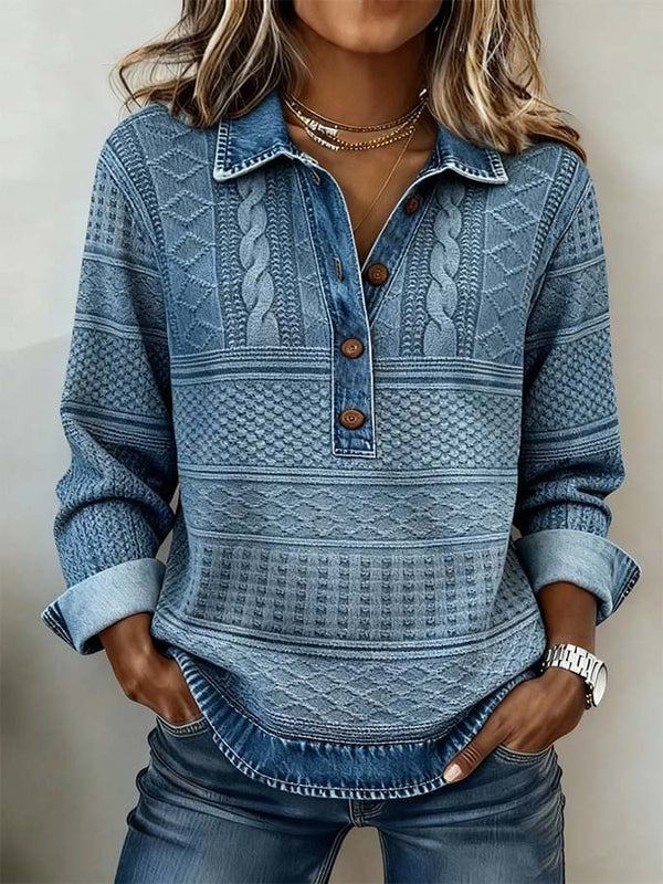 Damen Winter Sweatshirt Denim-Look Pullover casual warm