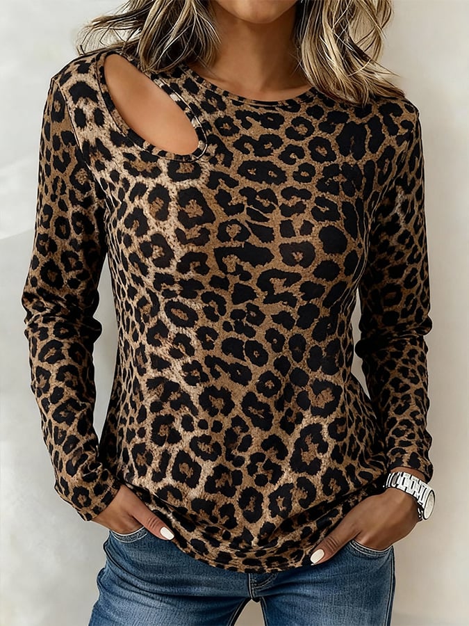 Winter Leo Langarmshirt Damen mit Cut-out – warm & chic