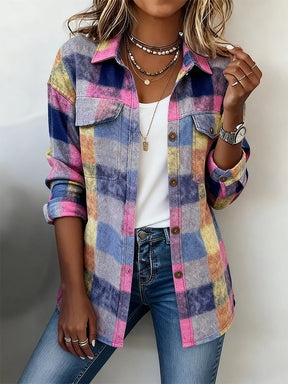 Bunte Winter Woolen Jacket Damen kariert warm casual