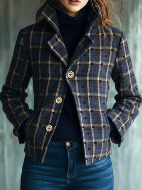 Winter-Eleganz: Blue Plaid Blazer mit verlängerten Ärmeln