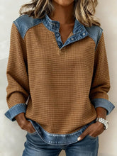 Winter Damen Sweatshirt warm casual mit Denim Patchwork