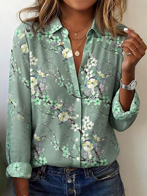 Chic Collared Langarm-Blumenhemd - Herbstsoutfit für stilvolle Eleganz