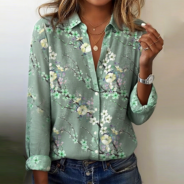 Chic Collared Langarm-Blumenhemd - Herbstsoutfit für stilvolle Eleganz