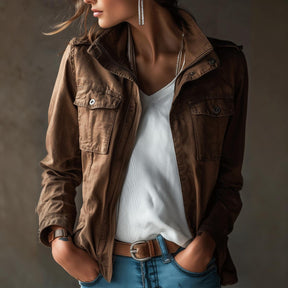 Classic Brown Utility Jacket – Timeless Cotton Field Style With Functional\nPockets