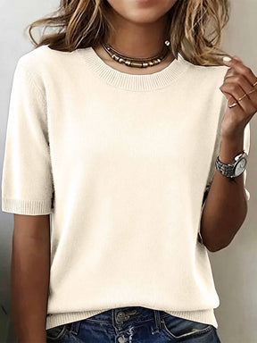 Winter Rundhals-Sweater Weiß kurzarm – eleganter Layering-Pullover