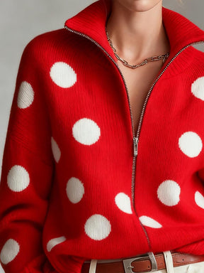 Showy Red Polka Dot Cardigan - Herbstlicher Eyecatcher in leuchtendem Rot