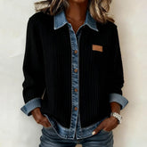 Winter Damen Jeanshemd Schwarz mit Denimkragen Longsleeve