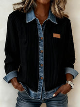 Winter Damen Patchwork Denim Jacke warm casual loose schwarz