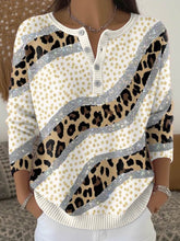 Winter Strickshirt Damen mit Sternen & Leo-Print, warm & chic