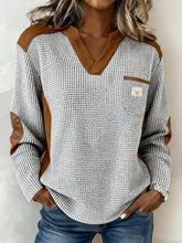 Damen Winter Waffelstrick Sweatshirt hellgrau cognac Casual
