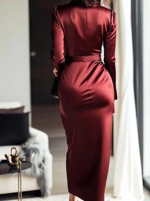 Burgundy Maxi-Kleid mit Langarm - Eleganter Herbstsbegleiter in A-Linie