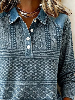 Winter Damen Patchwork Pullover Sweatshirt im Denim Look