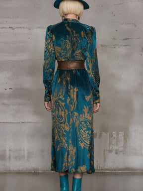 Herbstglamour: Teal Velvet Midi-Kleid - Eleganz & Wärme für kalte Tage