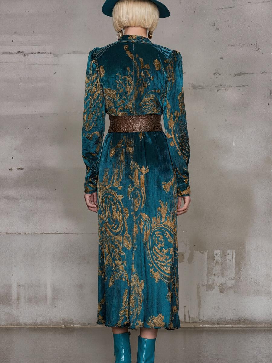 Herbstglamour: Teal Velvet Midi-Kleid - Eleganz & Wärme für kalte Tage